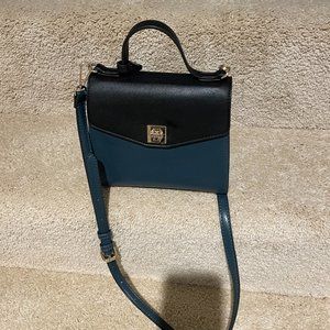 Dune London Purse, black and dark blue with shoulder strap and short handle!